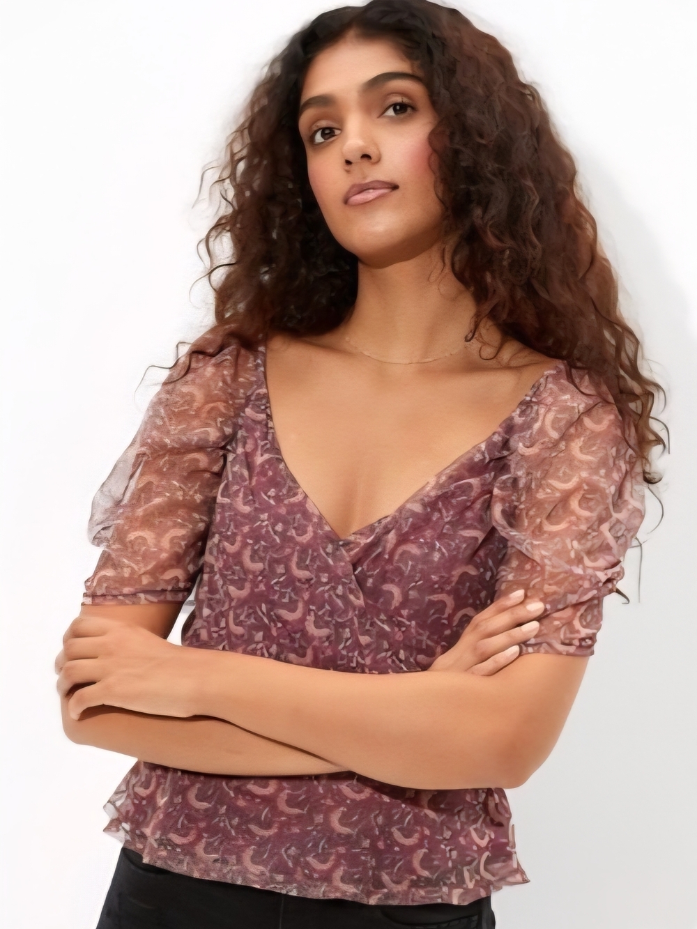 American Eagle Outfitters Burgundy Multi Patterned Blouse